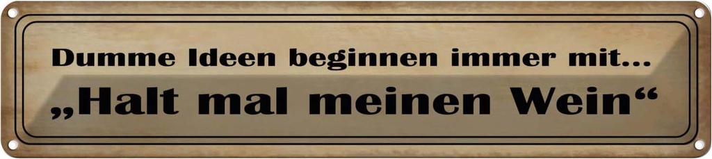 Blechschild 10x46 cm Dumme Ideen mit halt meinen Wein Spruch Zitat