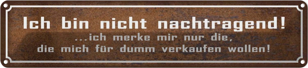 Blechschild 10x46 cm bin nicht nachtragend ich merke Spruch Zitat