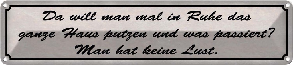 Blechschild 10x46 cm in Ruhe das ganze Haus putzen Spruch Zitat