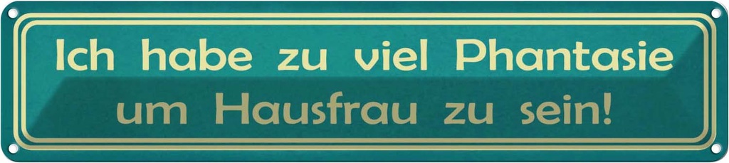Blechschild 10x46 cm habe viel Phantasie um Hausfrau Spruch Zitat