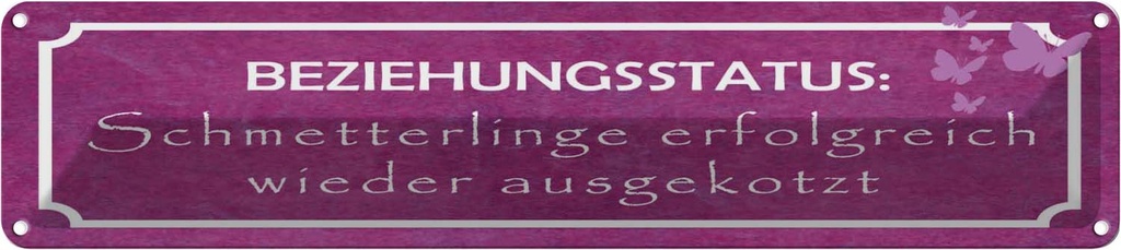 Blechschild 10x46 cm Beziehungsstatus Schmetterlinge Spruch Zitat
