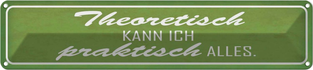Blechschild 10x46 cm theoretisch kann ich praktisch Spruch Zitat