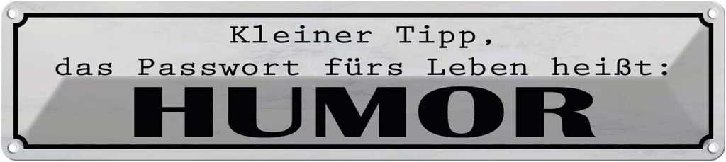 Blechschild 10x46 cm Passwort fürs Leben heißt HUMOR Spruch Zitat