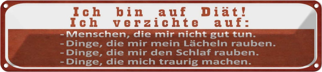 Blechschild 10x46 cm ich bin auf Diät verzichte Spruch Zitat
