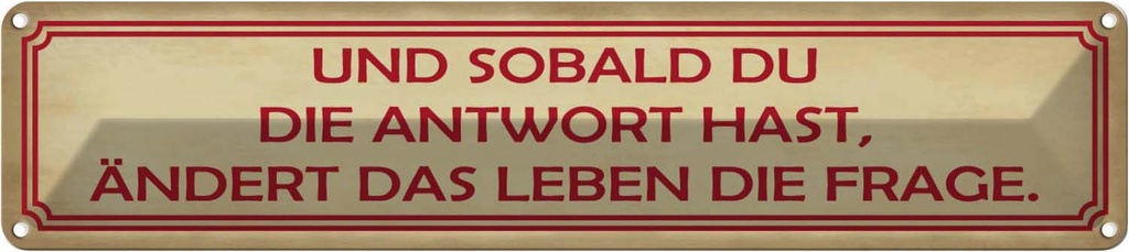 Blechschild 10x46 cm sobald du Antwort ändert Frage Spruch Zitat