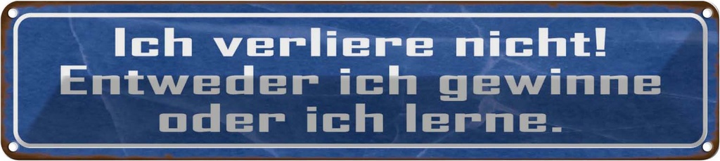Blechschild 10x46 cm ich verliere nicht gewinne lerne Spruch Zitat