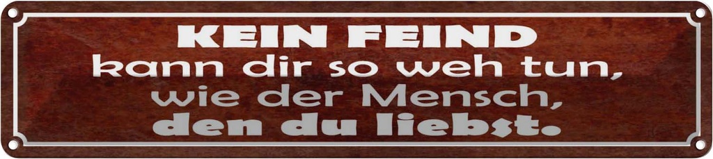 Blechschild 10x46 cm kein Feind kann dir so weh tun Spruch Zitat