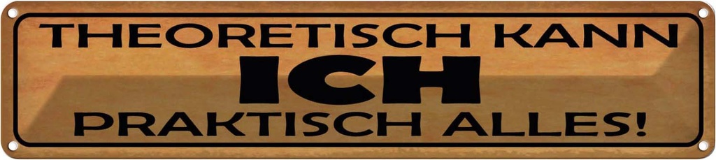 Blechschild 10x46 cm theoretisch ich praktisch alles Spruch Zitat