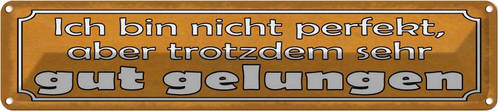 Blechschild 10x46 cm bin nicht perfekt gut gelungen Spruch Zitat