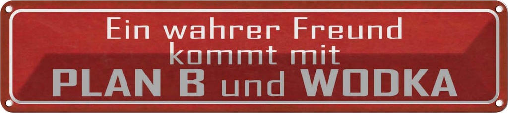 Blechschild 10x46 cm wahrer Freund kommt mit Plan B Spruch Zitat