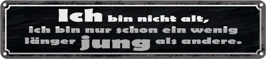Blechschild 10x46 cm bin nicht alt länger jung Spruch Zitat