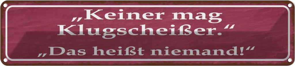 Blechschild 10x46 cm keiner mag Klugscheißer Spruch Zitat