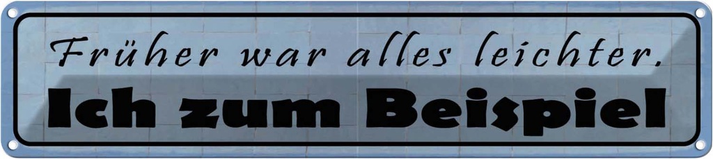 Blechschild 10x46 cm früher leichter ich zum Beispiel Spruch Zitat