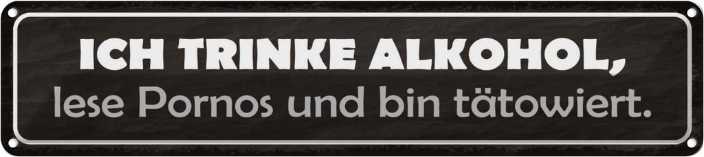Blechschild 10x46 cm ich trinke Alkohol lese Pornos Spruch Zitat