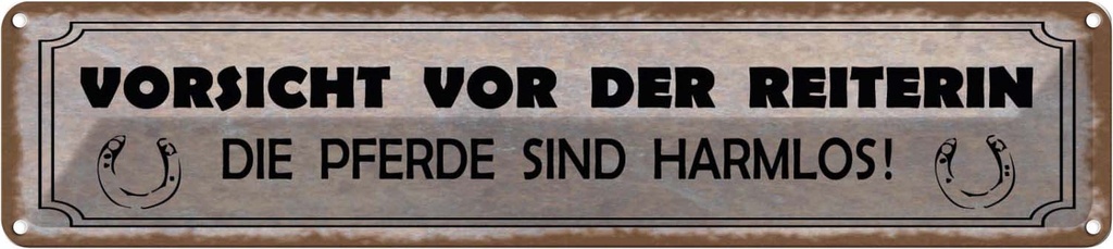Blechschild 10x46 cm Vorsicht vor der Reiterin Pferde Spruch Zitat