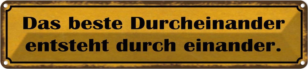 Blechschild 10x46 cm das beste Durcheinander entsteht Spruch Zitat