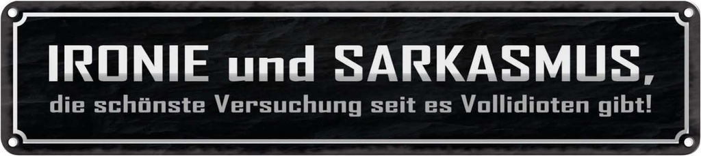 Blechschild 10x46 cm Ironie und Sarkasmus Spruch Zitat