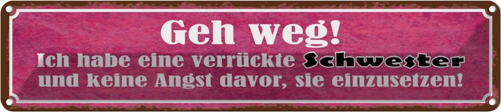 Blechschild 10x46 cm ich habe eine verrückte Schwester Spruch Zitat
