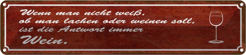 Blechschild 10x46 cm wenn man nicht weiß Antwort Wein Spruch Zitat