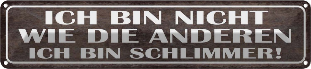 Blechschild 10x46 cm bin nicht wie andere schlimmer Spruch Zitat