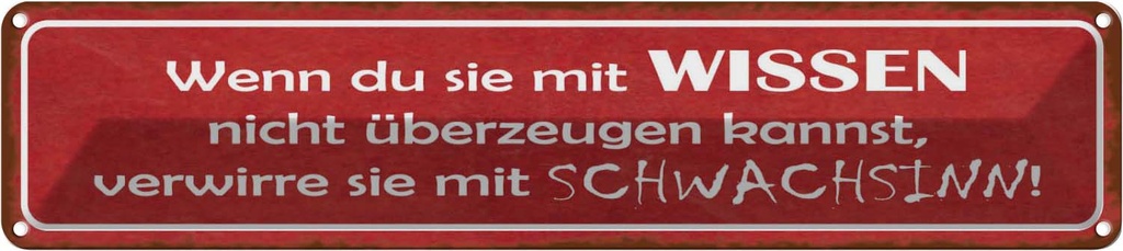 Blechschild 10x46 cm verwirre sie mit Schwachsinn Dekoration Spruch Zitat