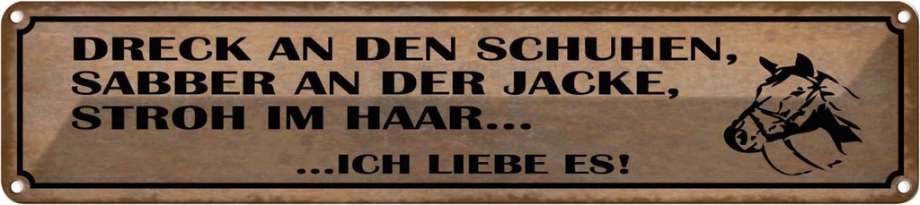 Blechschild 10x46 cm Dreck Shuhen Stroh Haar Reiter Dekoration Spruch Zitat