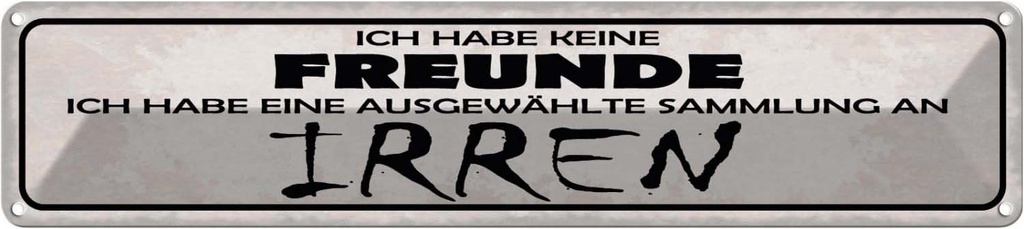 Blechschild 10x46 cm keine Freunde Sammlung an Irren Spruch Zitat