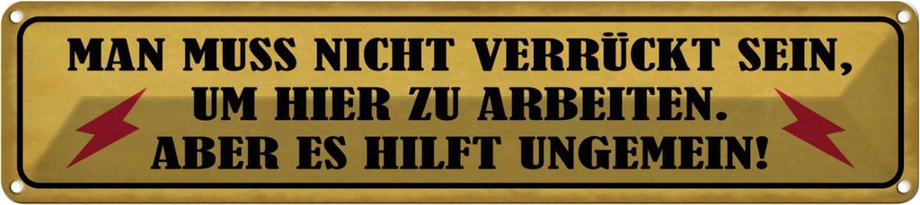 Blechschild 10x46 cm nicht verrückt um hier arbeiten Spruch Zitat