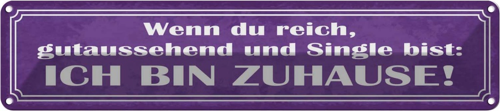Blechschild 10x46 cm du reich single ich nin ZUHAUSE Spruch Zitat