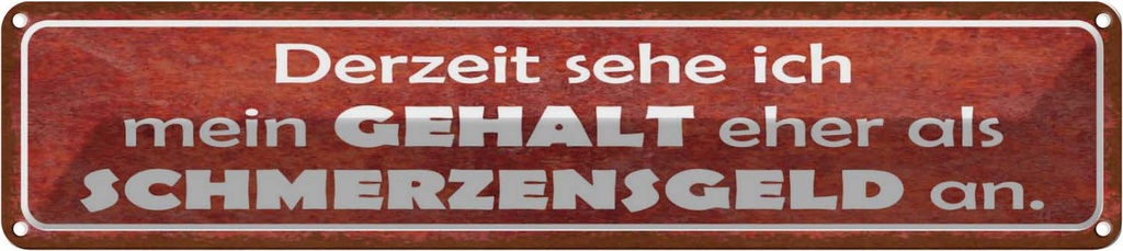 Blechschild 10x46 cm mein Gehalt eher Schmerzensgeld Spruch Zitat
