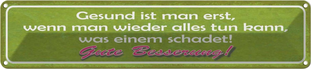 Blechschild 10x46 cm Gute Besserung Gesund ist man Dekoration Spruch Zitat