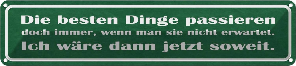 Blechschild 10x46 cm beste Dinge wenn nicht erwartet Spruch Zitat