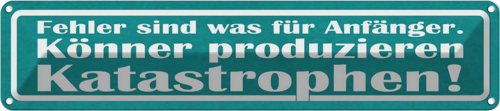 Blechschild 10x46 cm Fehler sind für Anfänger Könner Spruch Zitat
