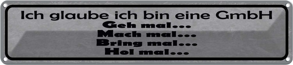Blechschild 10x46 cm ich glaube bin eine GmbH geh mal Spruch Zitat