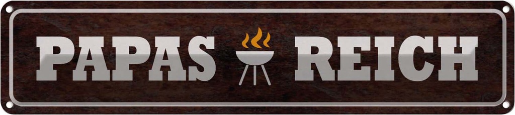 Blechschild 10x46 cm Papas Reich Grill Outdoor Camping Spruch Zitat
