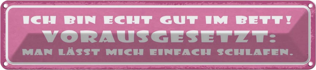 Blechschild 10x46 cm ich bin echt gut im Bett Dekoration Spruch Zitat