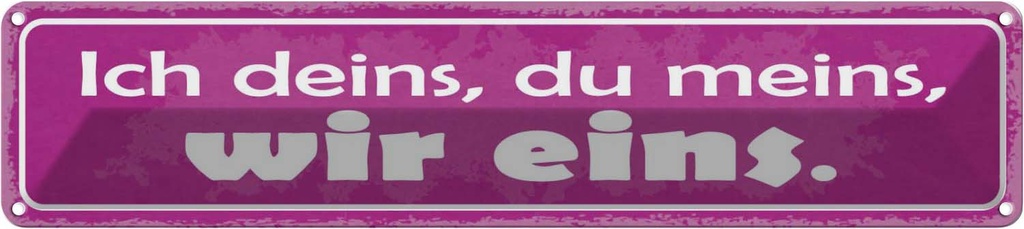 Blechschild 10x46 cm ich deins du meins wir eins Dekoration Spruch Zitat
