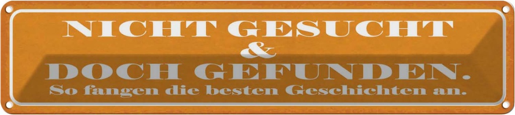 Blechschild 10x46 cm nicht gesucht doch gefunden Dekoration Spruch Zitat