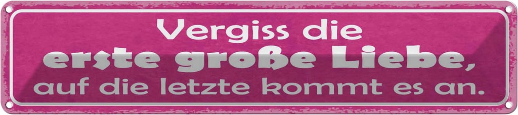 Blechschild 10x46 cm vergiss die erste große Liebe Dekoration Spruch Zitat