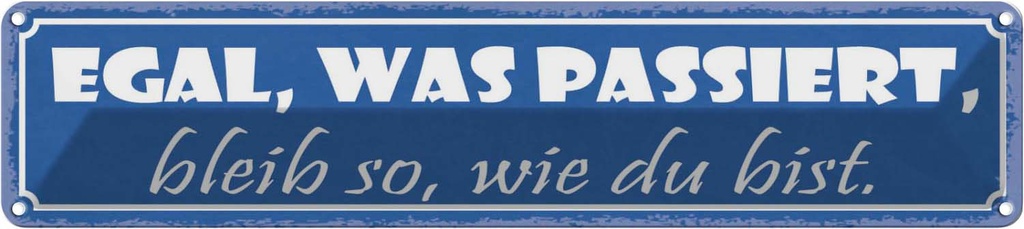 Blechschild 10x46 cm egal was passiert bleib wie bist Spruch Zitat