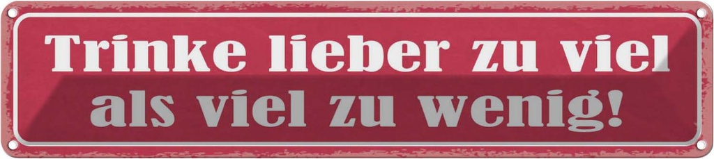 Blechschild 10x46 cm trinke lieber zu viel als wenig Spruch Zitat