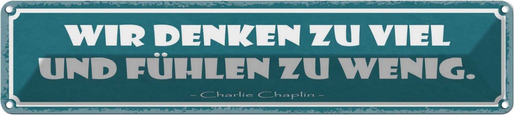 Blechschild 10x46 cm wir denken zu viel fühlen wenig Spruch Zitat