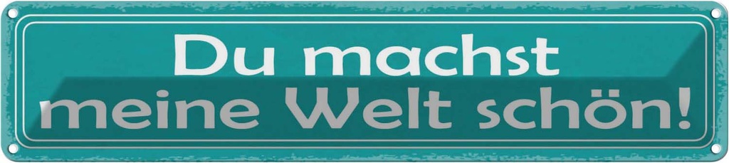 Blechschild 10x46 cm du machst meine Welt schön Dekoration Spruch Zitat