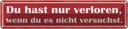 Blechschild 10x46 cm nur verloren wenn nicht versucht Spruch Zitat