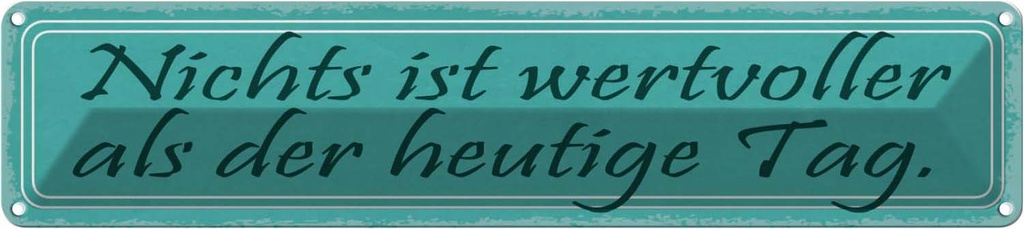 Blechschild 10x46 cm nichts wertvoller als heute Tag Spruch Zitat