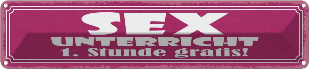 Blechschild 10x46 cm Sex Unterricht 1. Stunde gratis Spruch Zitat
