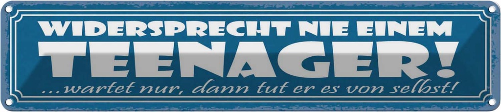 Blechschild 10x46 cm widersprecht nie einem Teenager Spruch Zitat
