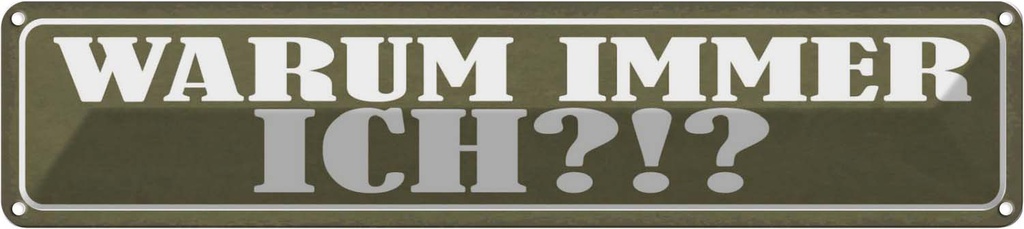 Blechschild 10x46 cm warum immer ich Dekoration Spruch Zitat