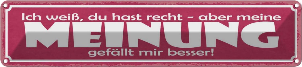 Blechschild 10x46 cm du hast recht aber meine Meinung Spruch Zitat