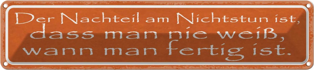 Blechschild 10x46 cm Nachteil am Nichtstun ist dass Dekoration Spruch Zitat